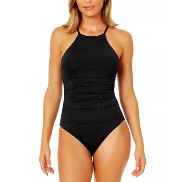 Anne Cole Women’s Size 8 Navy Blue HIGH Halter Neck ONE Piece Swimsuit - Picture 4 of 4